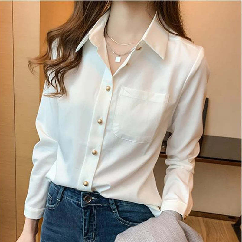 Camisa Feminina de Chiffon com Pérolas - Keiz Store 