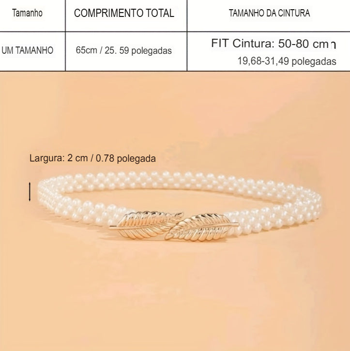 Cinto Metal Folha com Fivela Pérola e Elástico - Elegante e Versátil - Keiz Store 